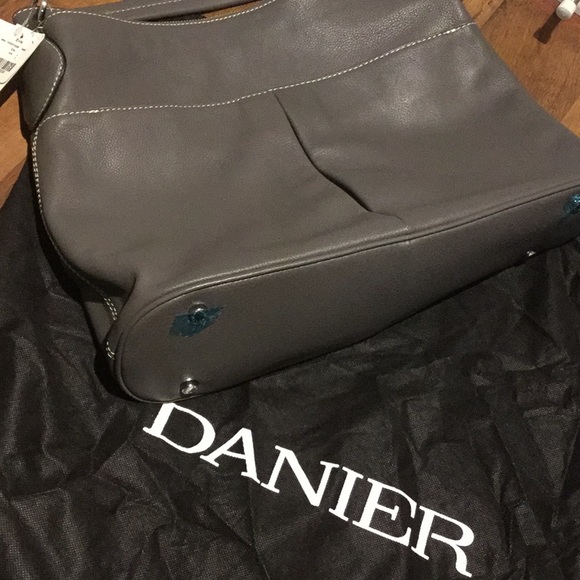 NWT Danier quality durable pebble leather grey tote work college travel bag - Picture 3 of 16